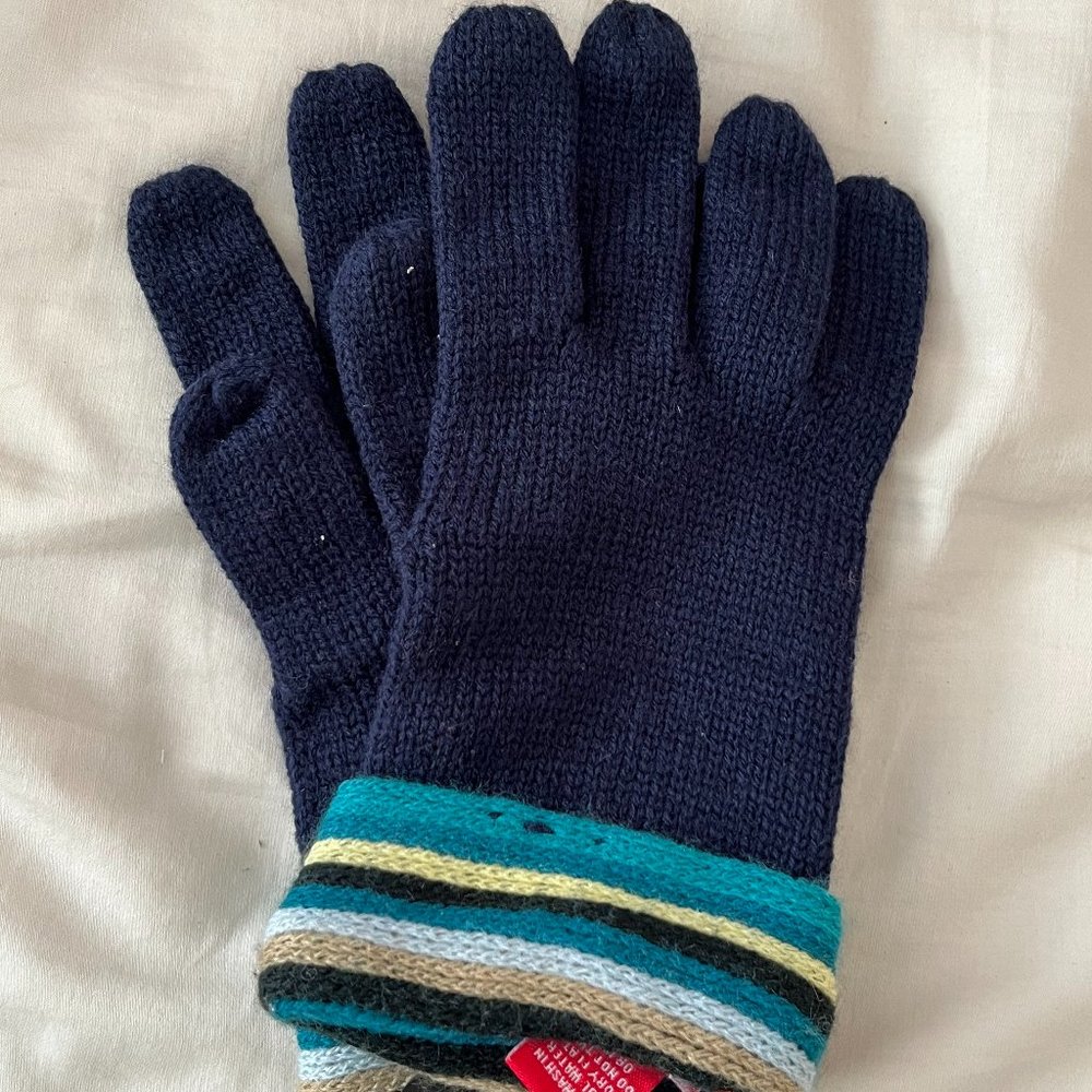 *Brand New* NBW NWT Navy Anne Klein Knit Gloves with Green & Blue Rolled Cuffs